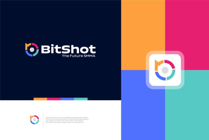 BiCode developer tool logo with code bracket B symbol in purple and orange, app icon and color palette