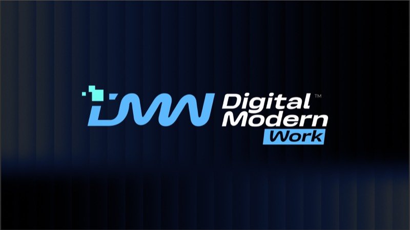 Digital Modern Work software logo with pixel DMW monogram in blue