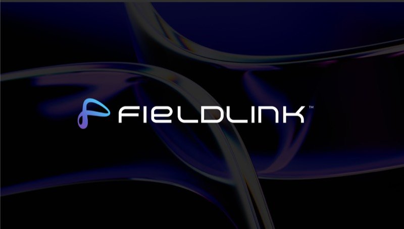 Fieldlink software logo with gradient F loop symbol and custom wordmark