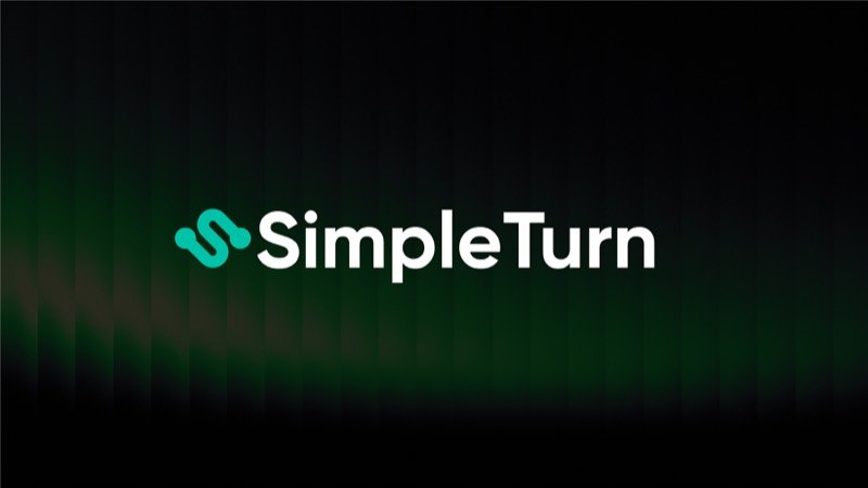 SimpleTurn SaaS logo with teal S symbol and wordmark on dark green background